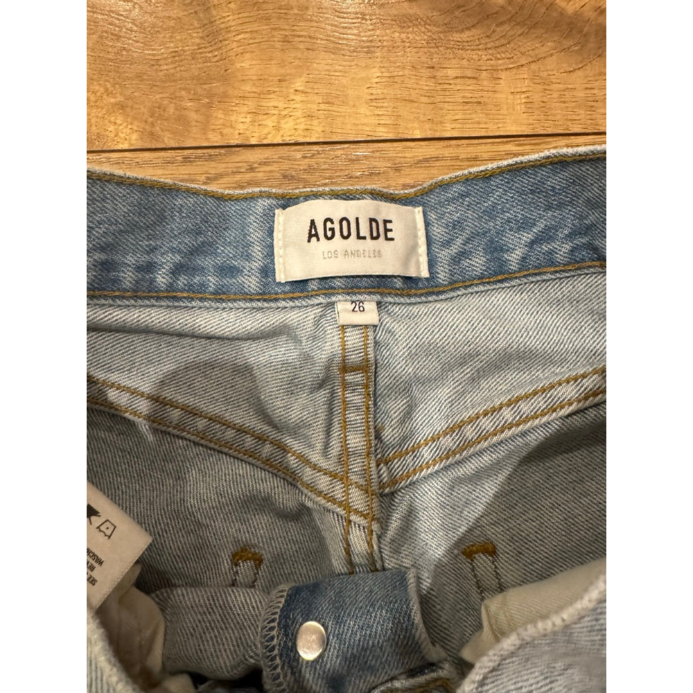 Women's AGOLDE Light Blue Distressed Riley High Rise Straight Crop Jeans 26 - Picture 5 of 8